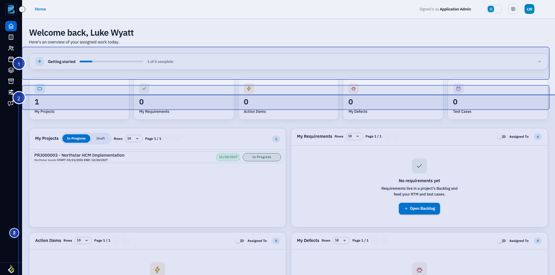 BriefSpec Home dashboard annotated