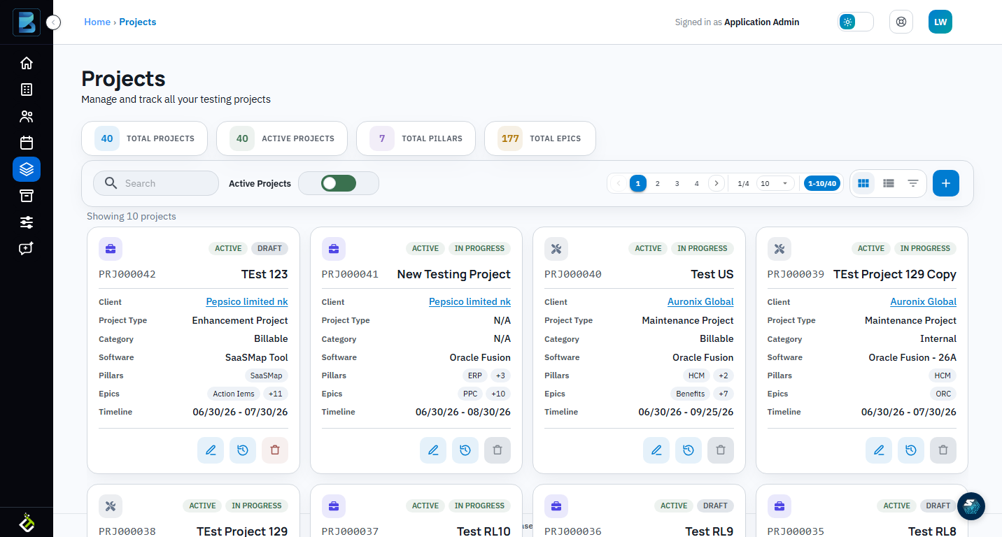 BriefSpec Projects page with Add Project button highlighted