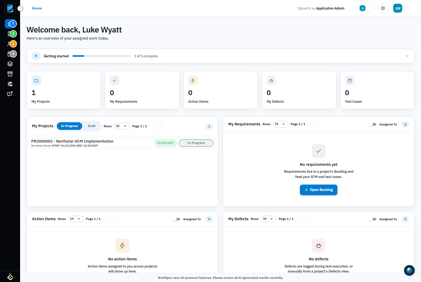 BriefSpec sidebar with numbered navigation items
