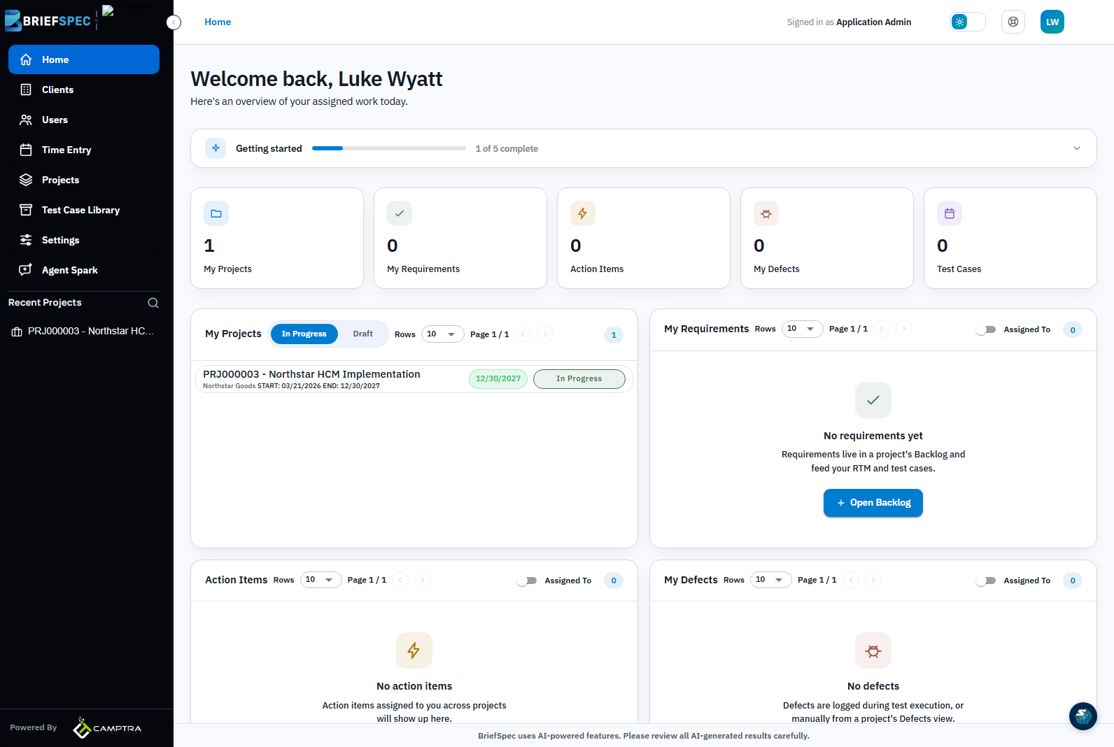 BriefSpec expanded sidebar with full text labels