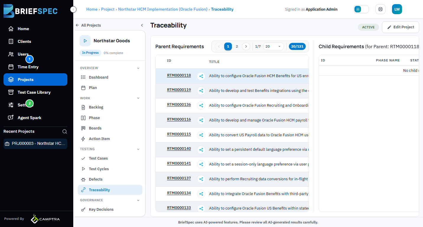 BriefSpec Traceability page