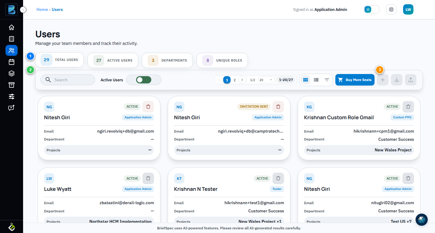 BriefSpec Users page